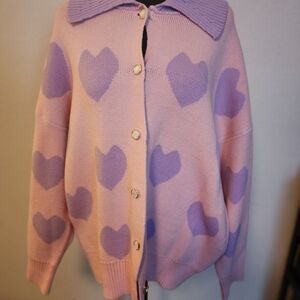 Lavender Heart Pattern Cardigan